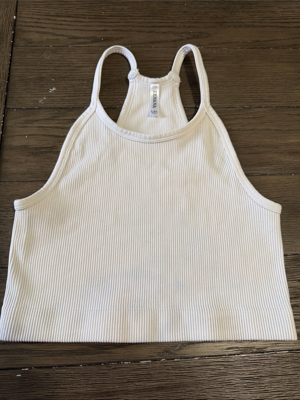 Zenana Outfitters White Ribbed High-Neck Crop Tank